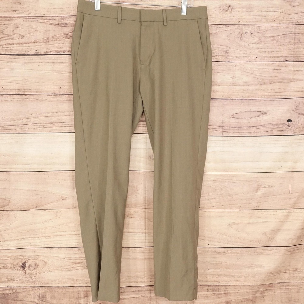 Haggar Dress Pants Mens 34x30 Beige Straight Fit Polyester Business Casual